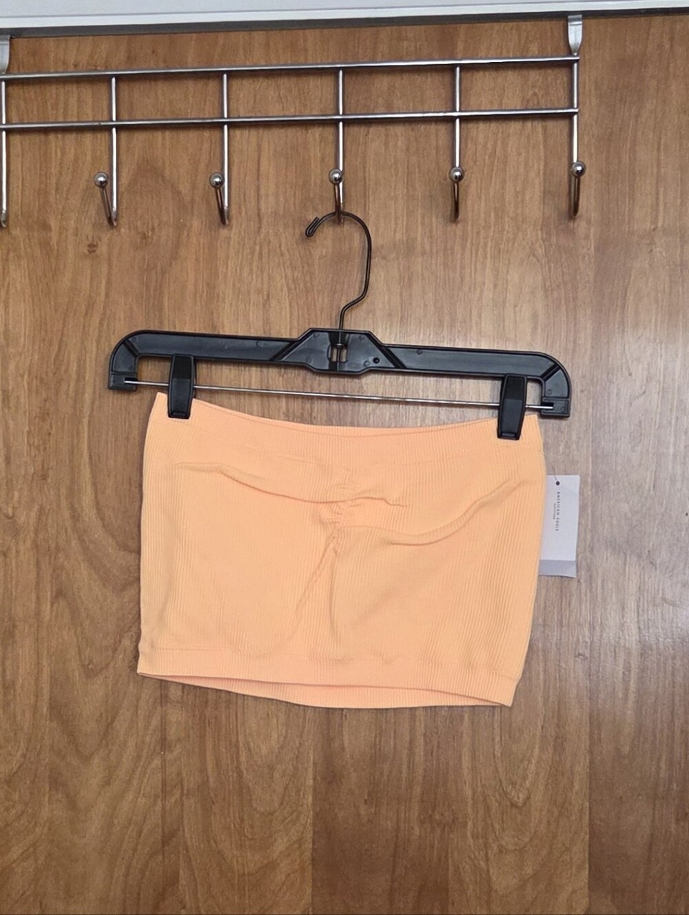 American Eagle Outfitters Neon Orange Ribbed Strapless Bandeau Top